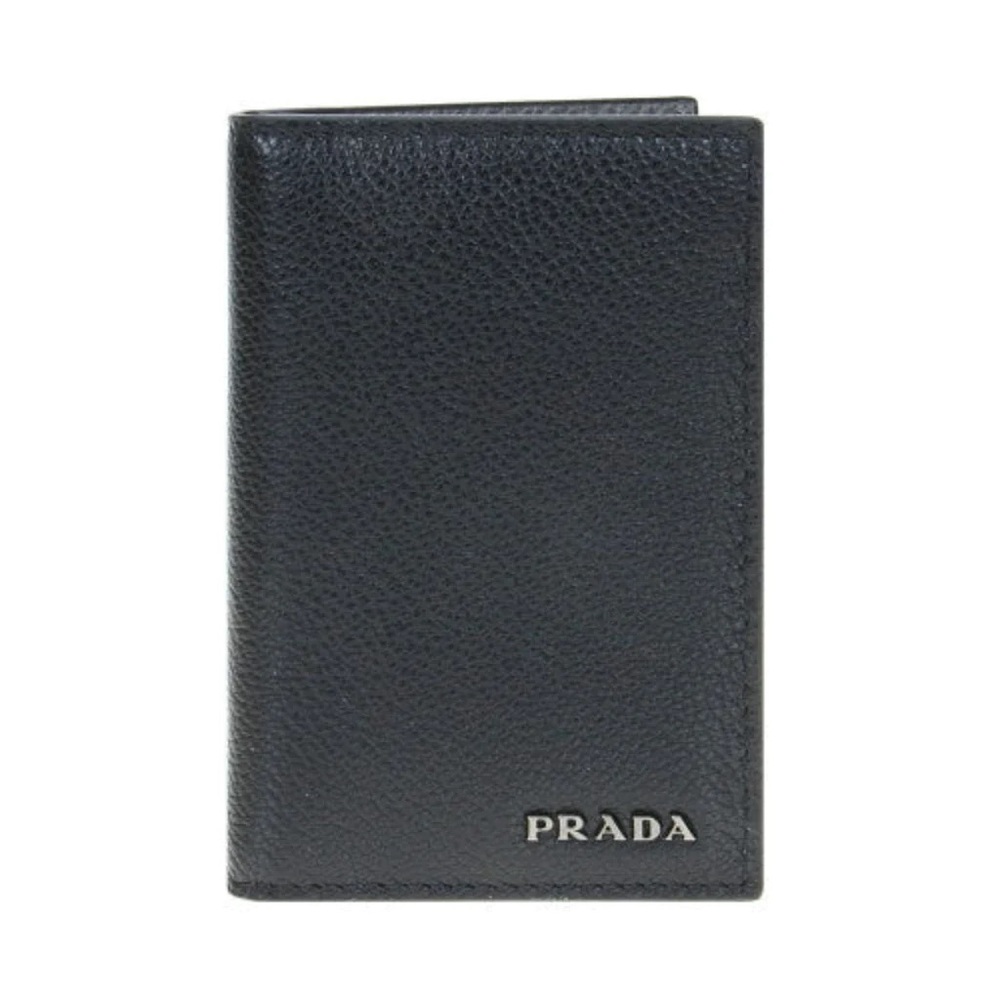 Prada Black Grey Vitello Micro Grain Vertical Card Holder Wallet 2MC101